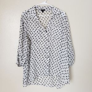 Elephant print sheer button up top